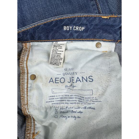 American Eagle Button-fly Boy Crop Jeans Women’s 10 Patch Distressed Medium Wash - Picture 5 of 10